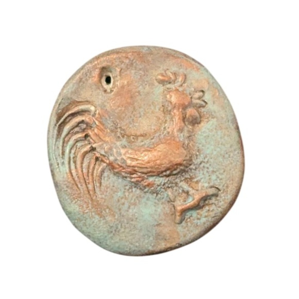 Vintage Soapstone Rooster Pendant Hand Carved Round Stone Charm Green Terracotta